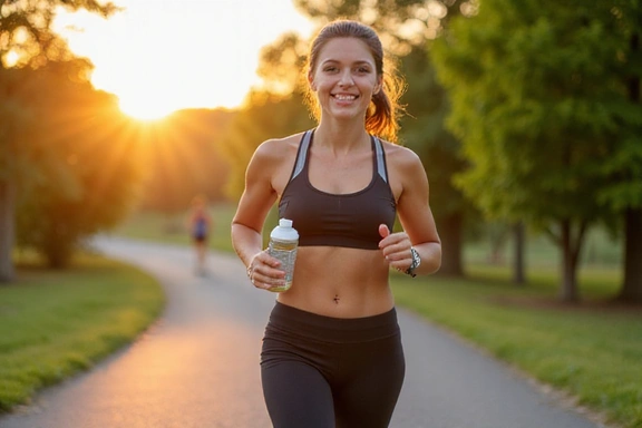 Mujer joven haciendo ejercicio al aire libre con una botella de agua