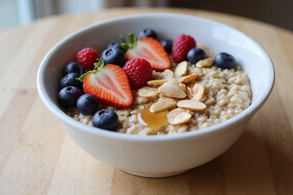 Tazón de avena con frutas y nueces, un desayuno saludable
