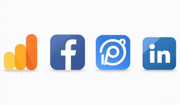 Iconos de Google Analytics, Facebook, Instagram y LinkedIn, representando cookies de terceros