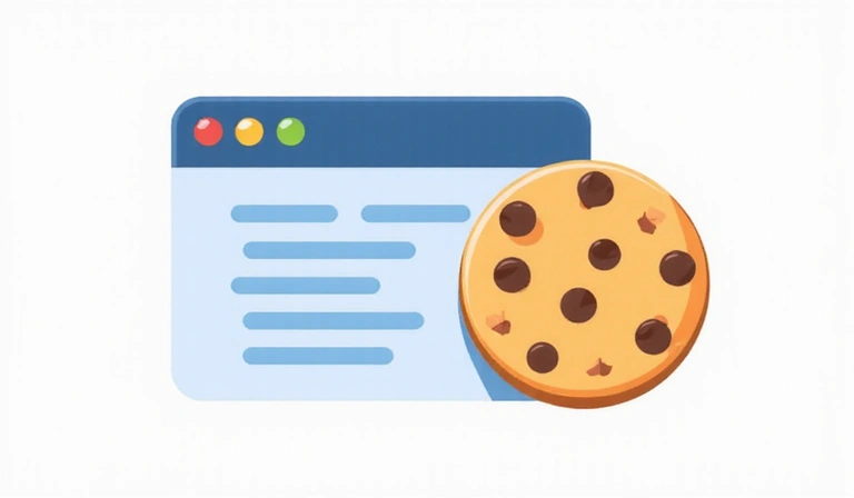 Ilustración de una cookie digital y un navegador web