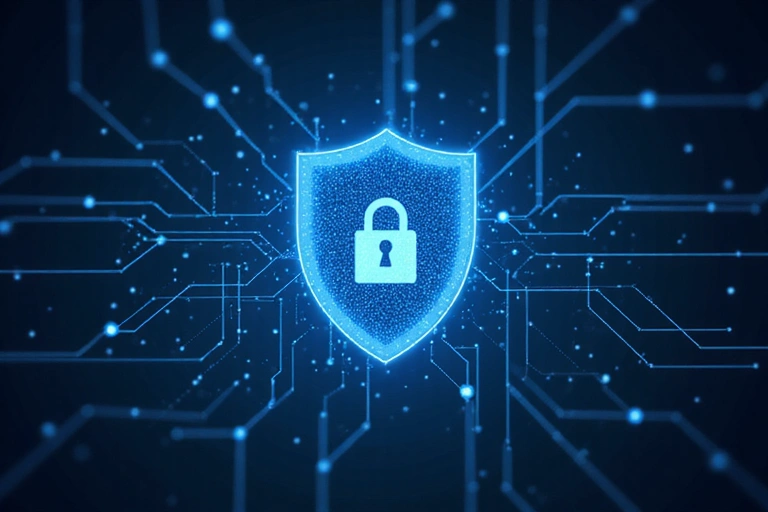 Ilustración de un escudo digital protegiendo información personal.